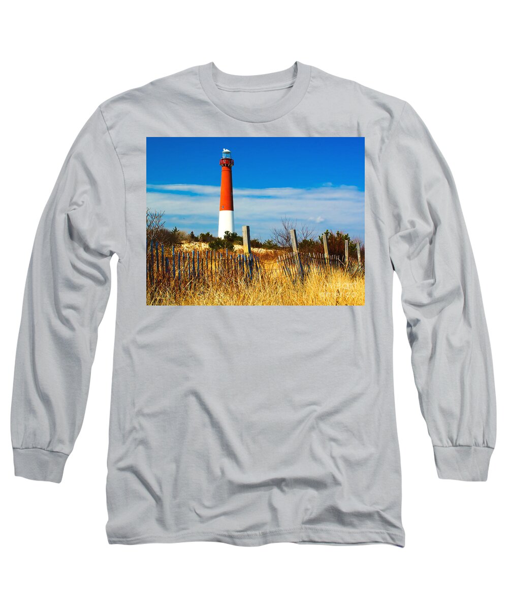 Barnegat Lighthouse Fence Ocean Landmark Jersey Long Sleeve T-Shirt featuring the photograph Spring at Barnegat by Nick Zelinsky Jr