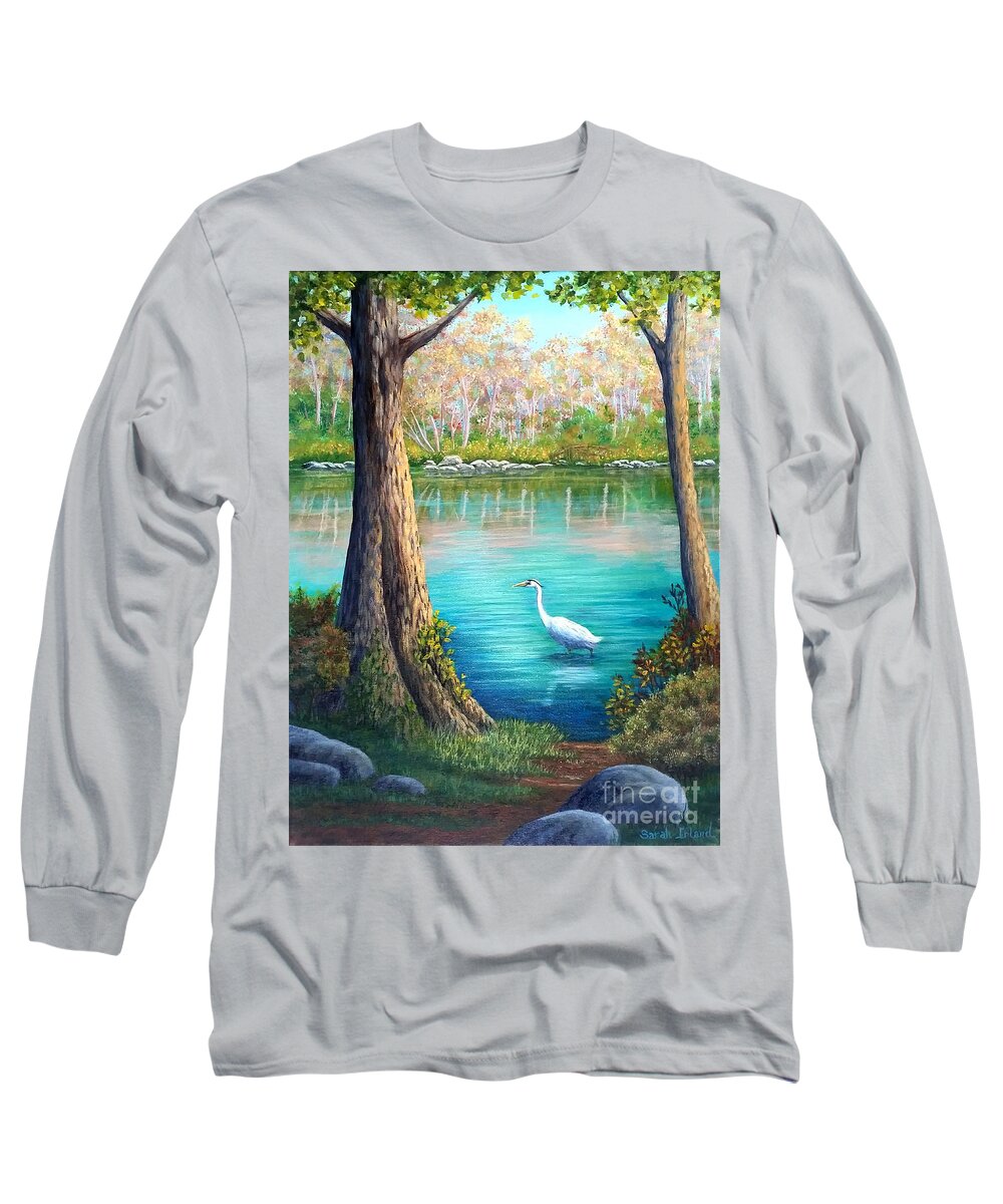 Landscape Long Sleeve T-Shirt featuring the painting Spring Fishing by Sarah Irland