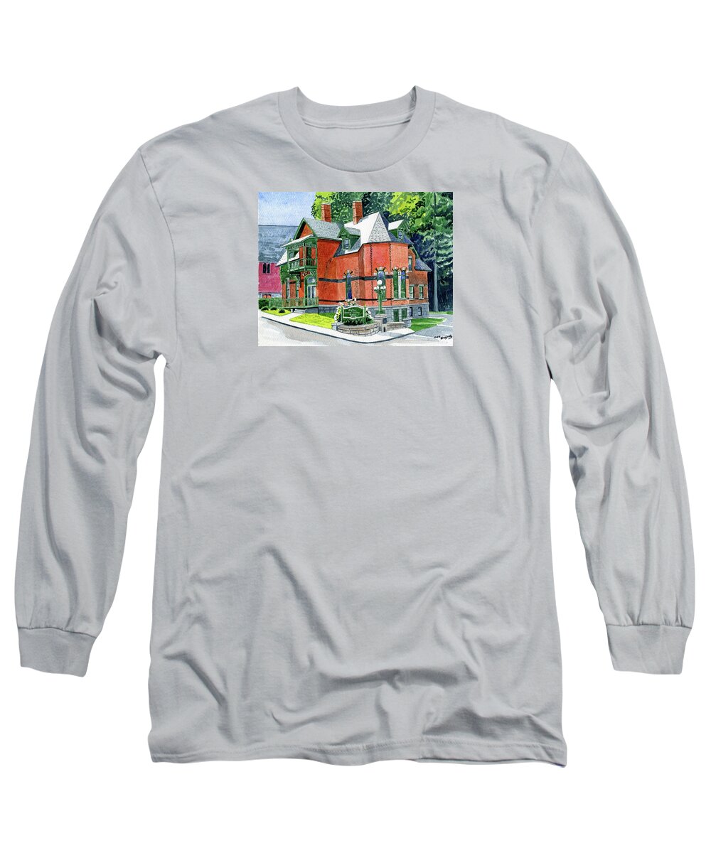Buildings Long Sleeve T-Shirt featuring the painting Stafford Springs Ct. historical society by Jeff Blazejovsky