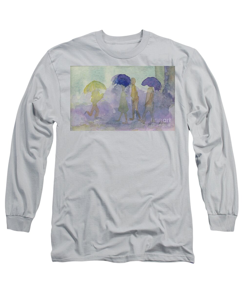 Watercolor Long Sleeve T-Shirt featuring the painting Stomping in the Rain by Vicki Housel