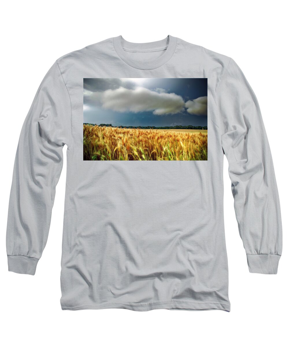 Landscape Long Sleeve T-Shirt featuring the photograph Storm Over Ripening Wheat by Eric Benjamin