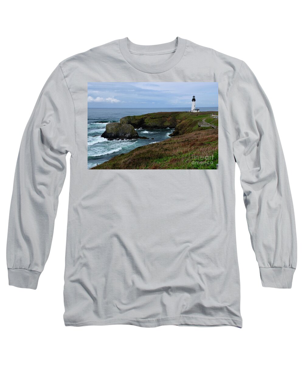 Denise Bruchman Long Sleeve T-Shirt featuring the photograph Stormy Yaquina Head Lighthouse by Denise Bruchman