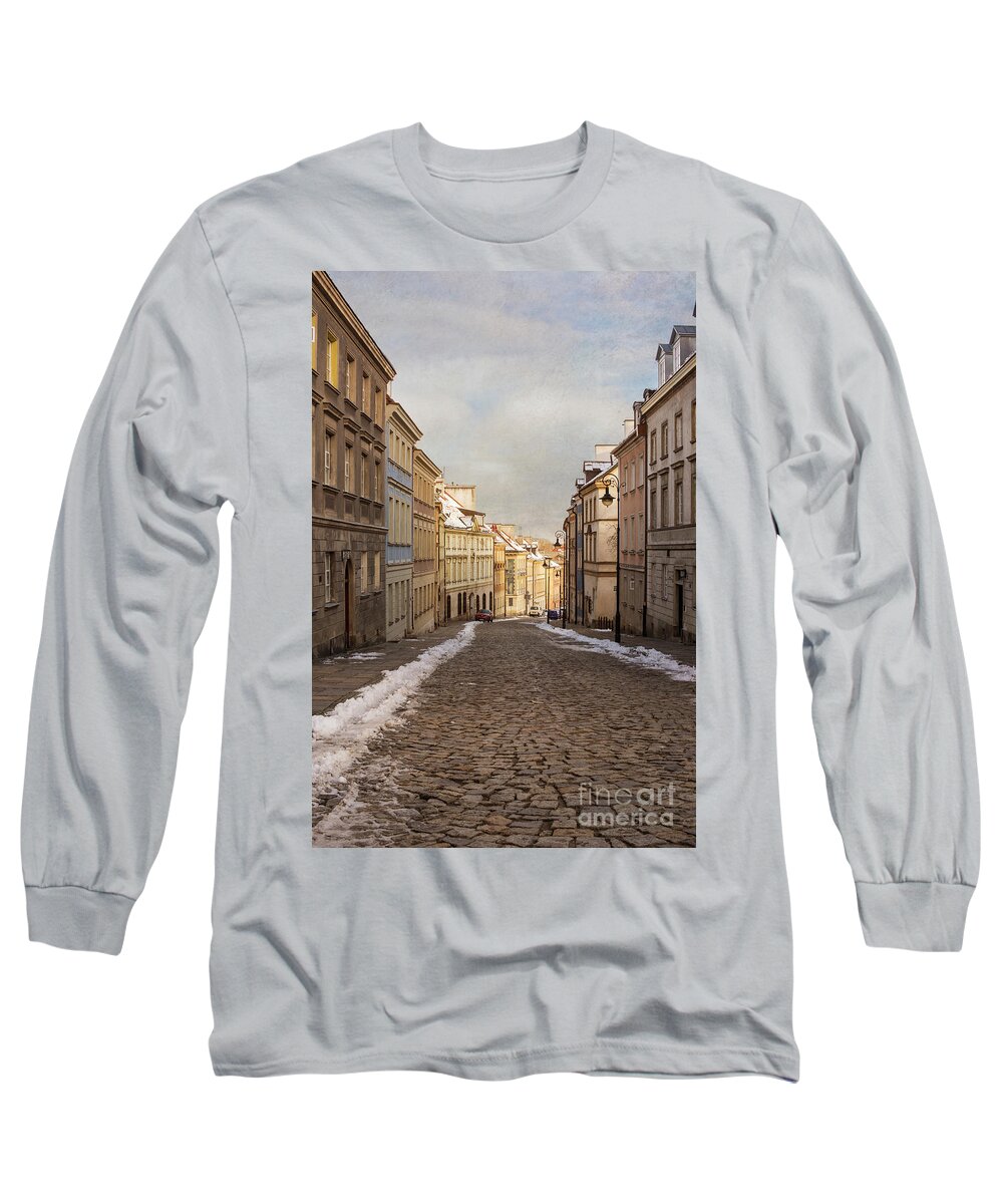 Buildings Long Sleeve T-Shirt featuring the photograph Street in Warsaw, Poland by Juli Scalzi