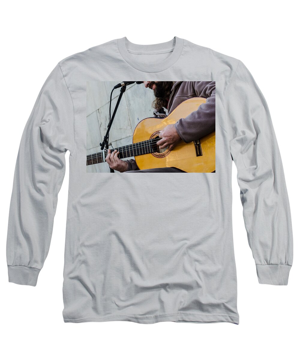 Spain Long Sleeve T-Shirt featuring the photograph Street musician - Seville by AM FineArtPrints