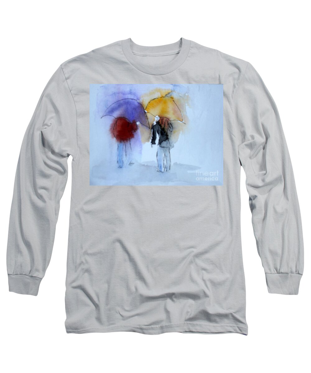 Strolling Long Sleeve T-Shirt featuring the painting Strolling in the Rain by Vicki Housel