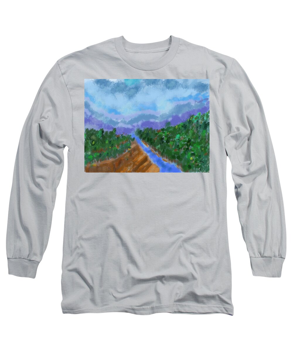 Landscape Long Sleeve T-Shirt featuring the digital art Summer Mountains by Sherry Killam