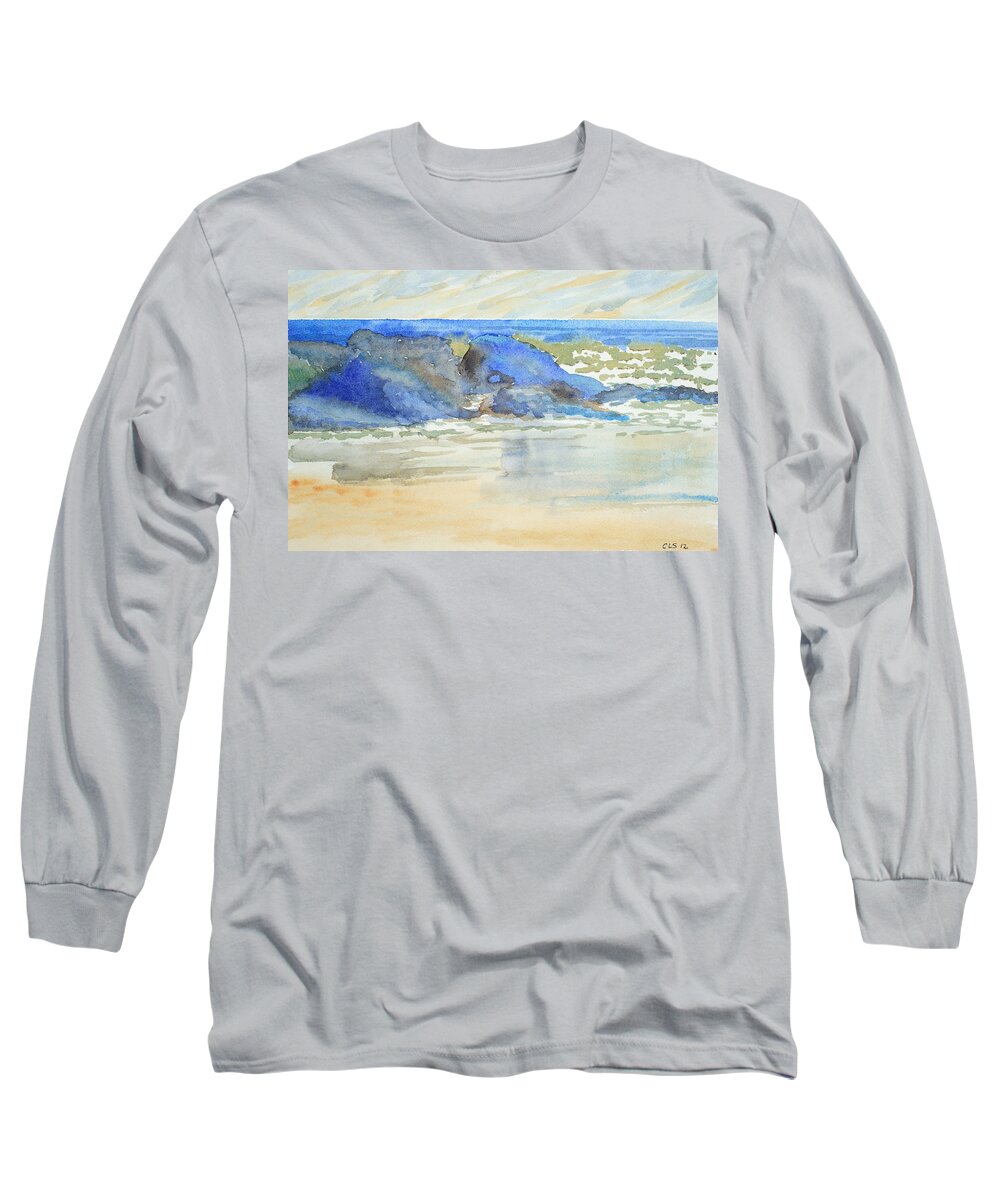 Ocean Long Sleeve T-Shirt featuring the painting Summer Seashore #1 by Cynthia Schoeppel