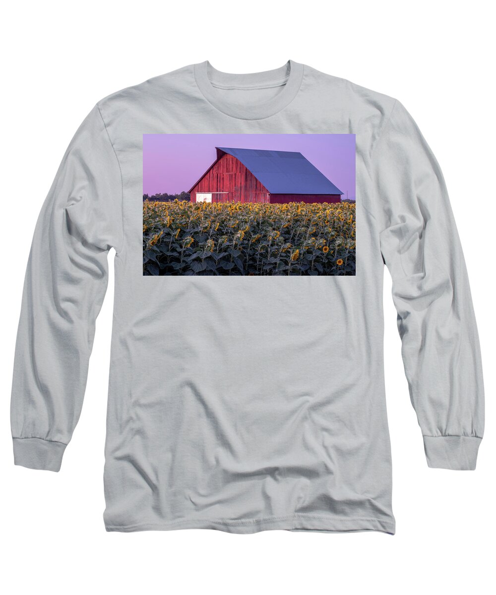 Sunflowers Long Sleeve T-Shirt featuring the photograph Sunflower Barn by Robin Mayoff