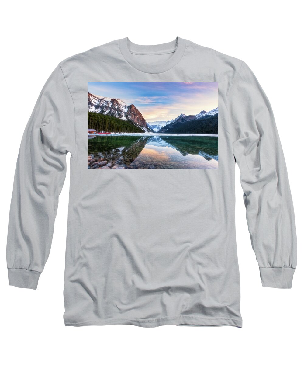 Landscape Long Sleeve T-Shirt featuring the photograph Sunset Lake Louise by Russell Pugh