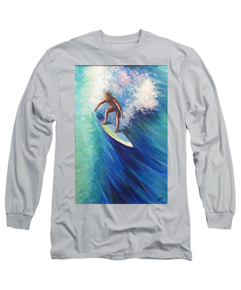 Surf Long Sleeve T-Shirt featuring the painting Surfer II by Gretchen Ten Eyck Hunt