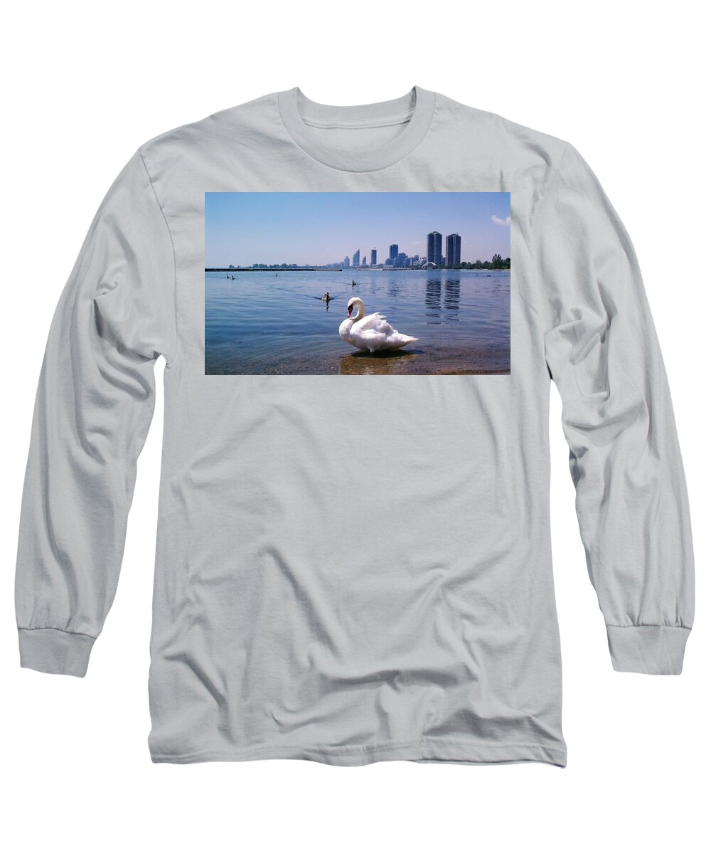 Swan Long Sleeve T-Shirt featuring the photograph Swan and Cityscape by William Slider