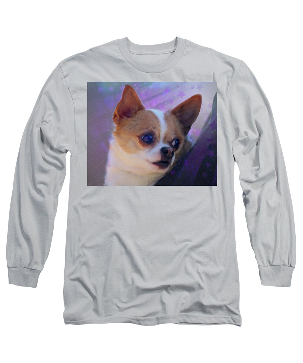 Dog Long Sleeve T-Shirt featuring the digital art Sweet Face Chihuahua by Posey Clements