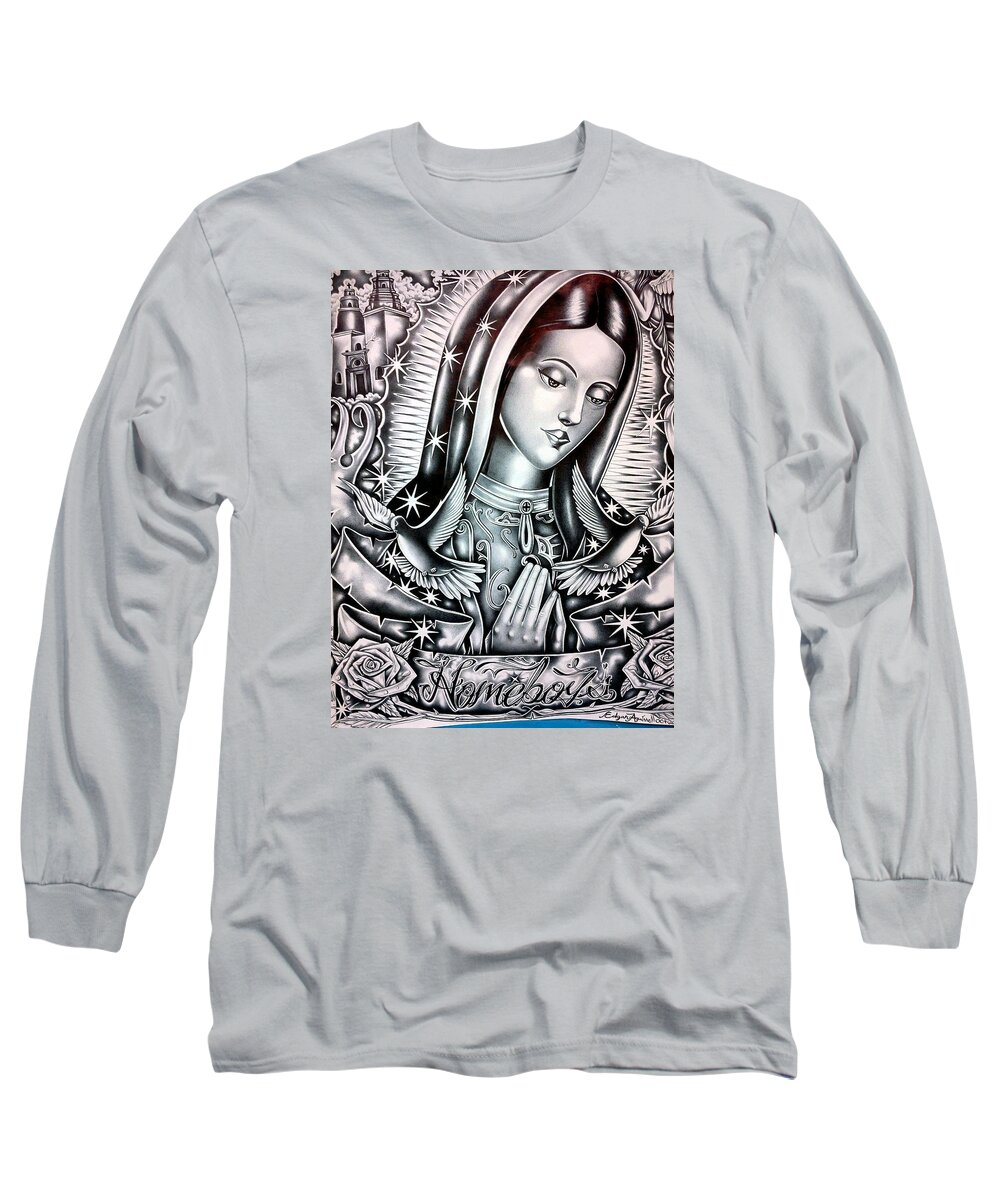 Ink On Paper Long Sleeve T-Shirt featuring the drawing Tears Of The Mothers by Edgar Guerrilla Prince Aguirre