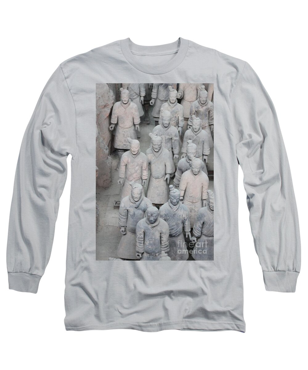 Terra Cotta Long Sleeve T-Shirt featuring the photograph Terra Cotta Warriors Detail by Thomas Marchessault