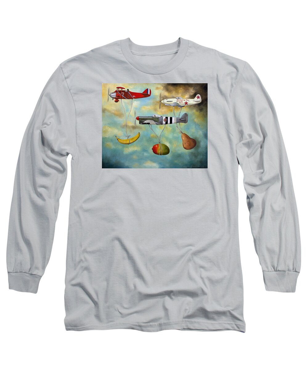 Plane.aircraft Long Sleeve T-Shirt featuring the painting The Amazing Race 6 by Leah Saulnier The Painting Maniac