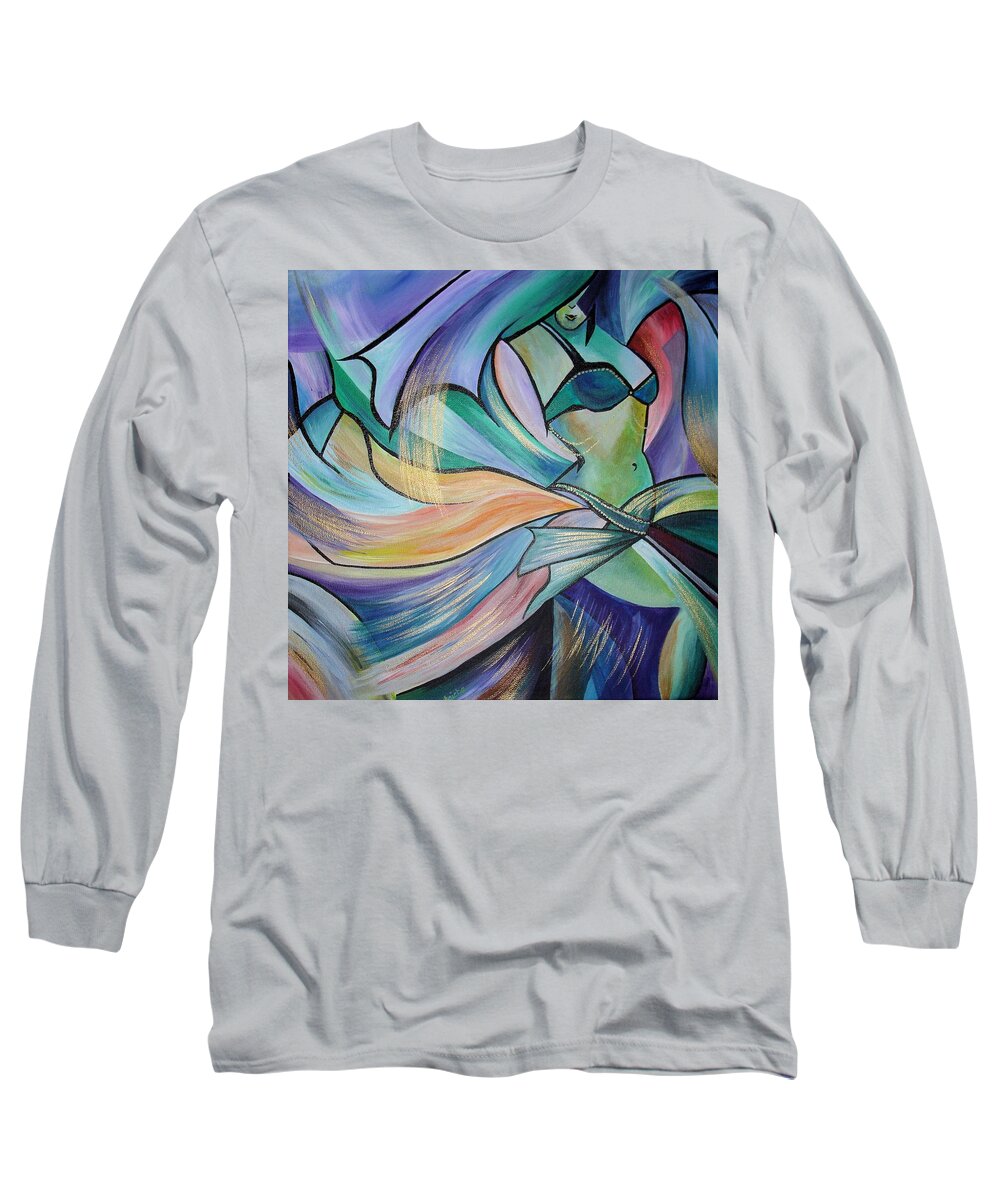Dance Long Sleeve T-Shirt featuring the painting The Art of Belly Dance by Taiche Acrylic Art