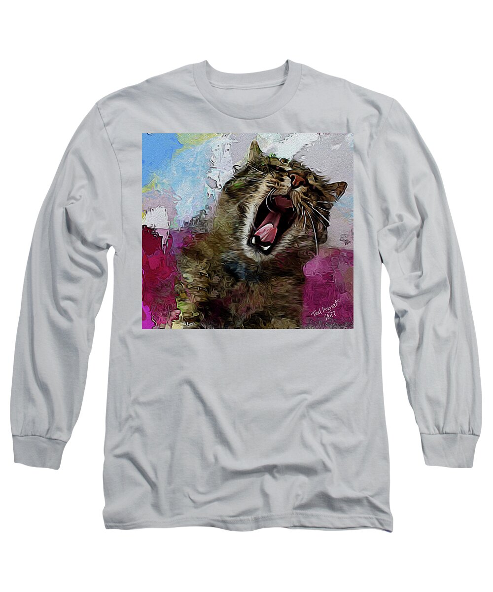 Cat Long Sleeve T-Shirt featuring the digital art The Cat's Meow by Ted Azriel