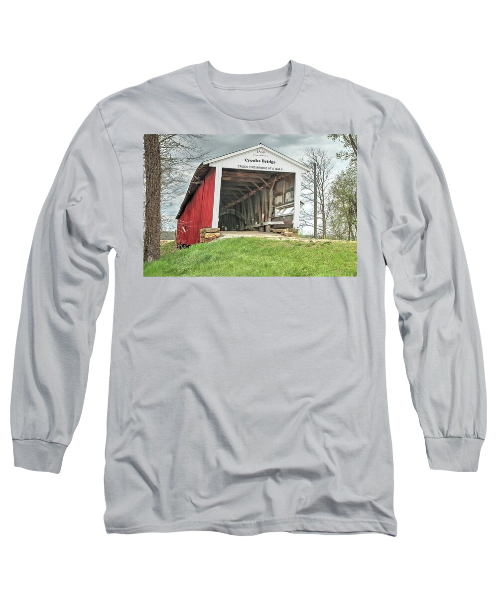 Covered Bridge Long Sleeve T-Shirt featuring the photograph The Crooks Covered Bridge by Harold Rau