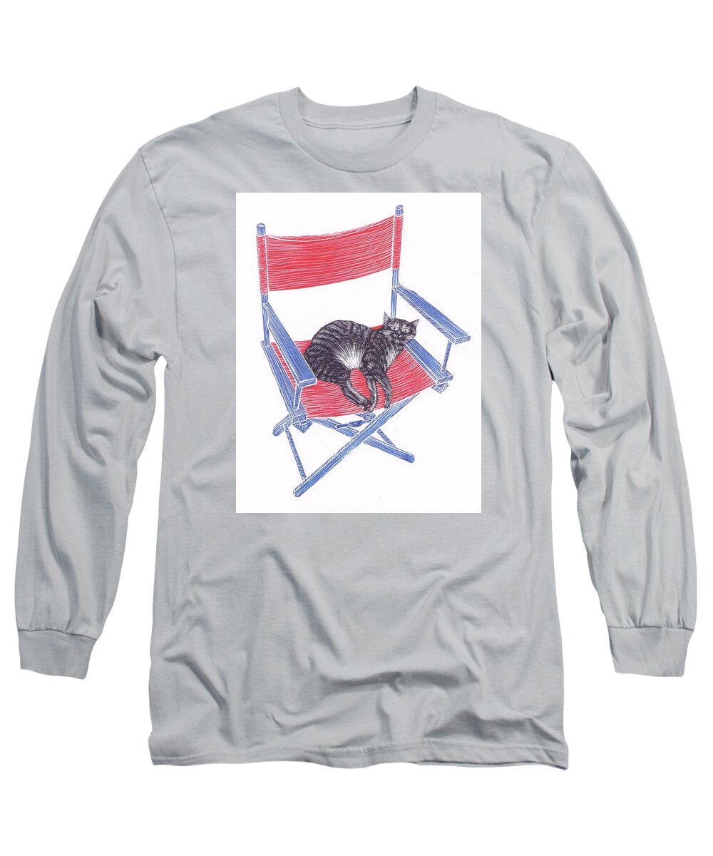 Cat Long Sleeve T-Shirt featuring the drawing The Director by Jim Harris
