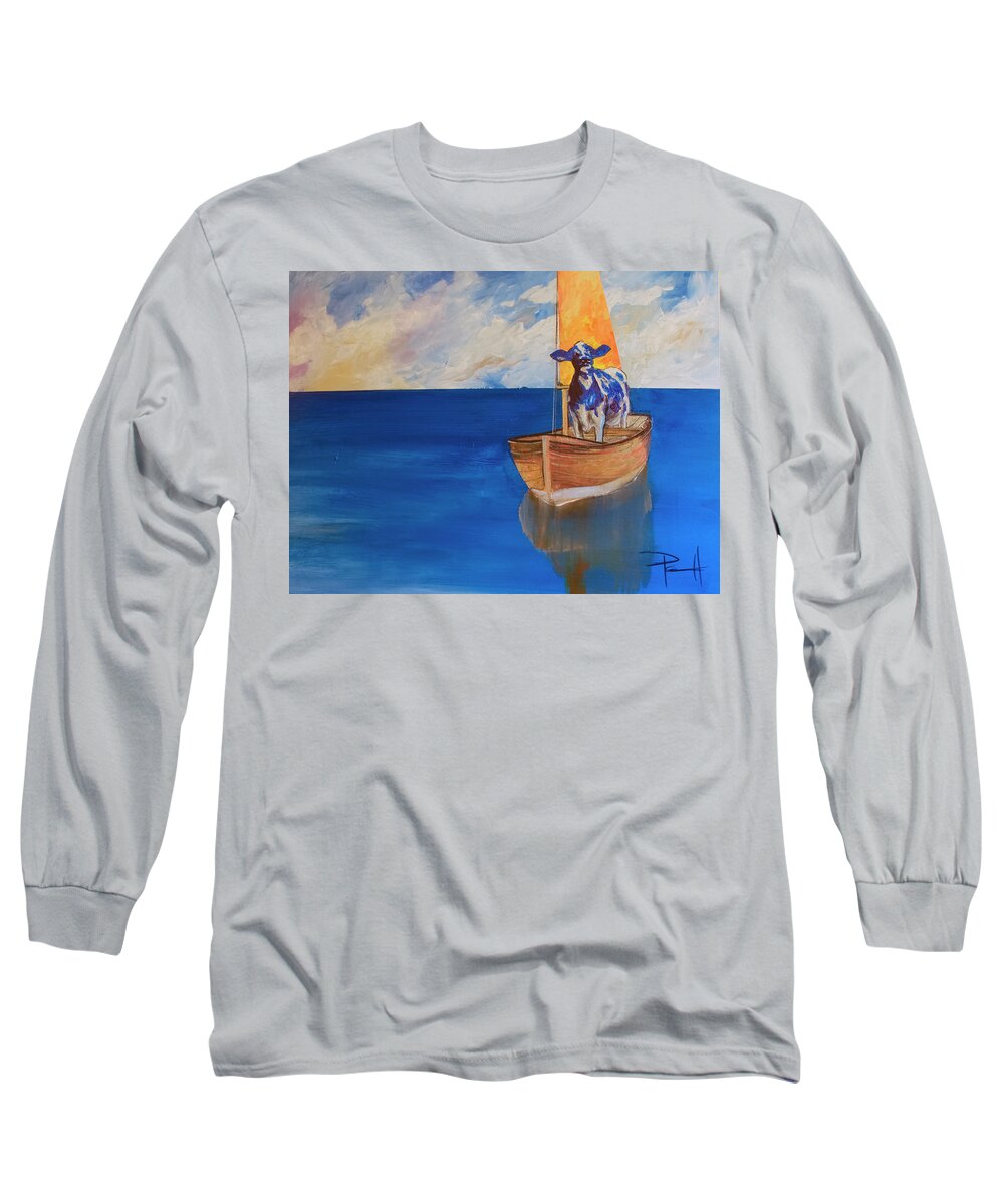 Cow Long Sleeve T-Shirt featuring the painting The Milky Way by Sean Parnell