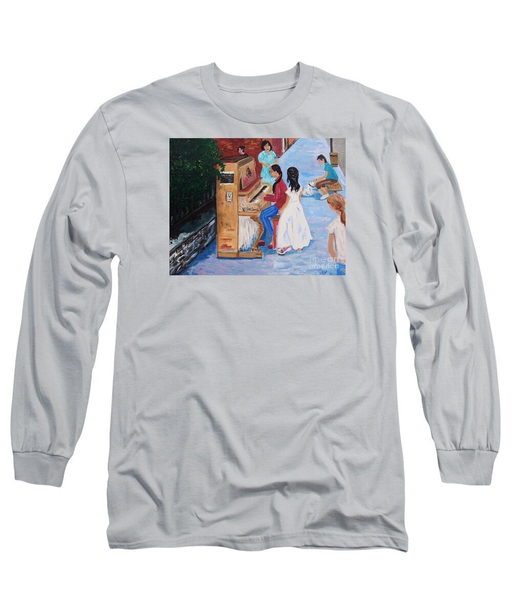 Piano Players Long Sleeve T-Shirt featuring the painting The Piano Player by Reb Frost