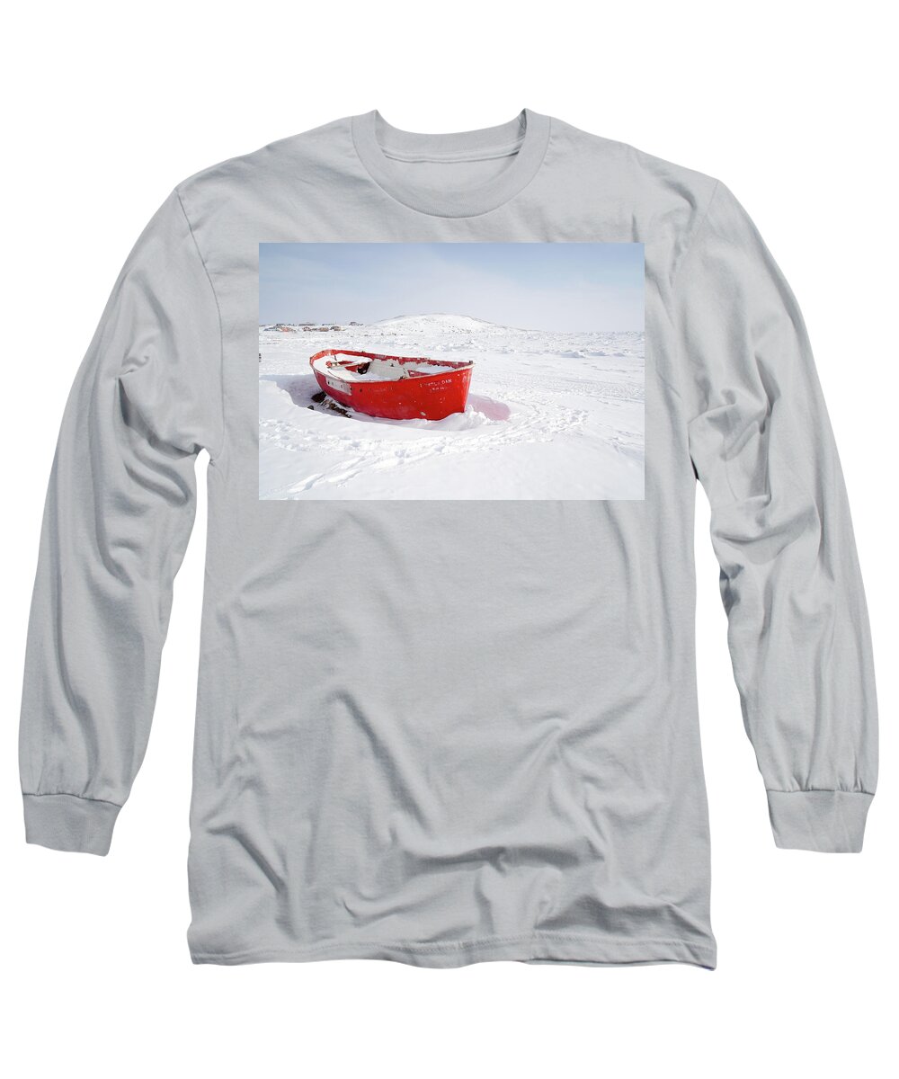 Cape Cod Catboat Long Sleeve T-Shirt featuring the photograph The red fishing boat by Nick Mares