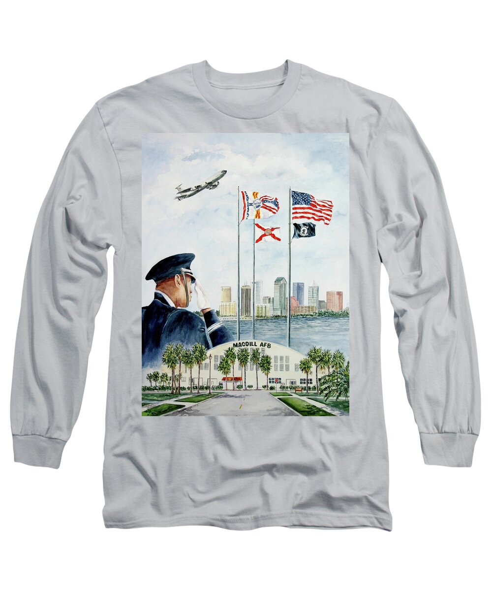Military Long Sleeve T-Shirt featuring the painting The Salute by Roxanne Tobaison