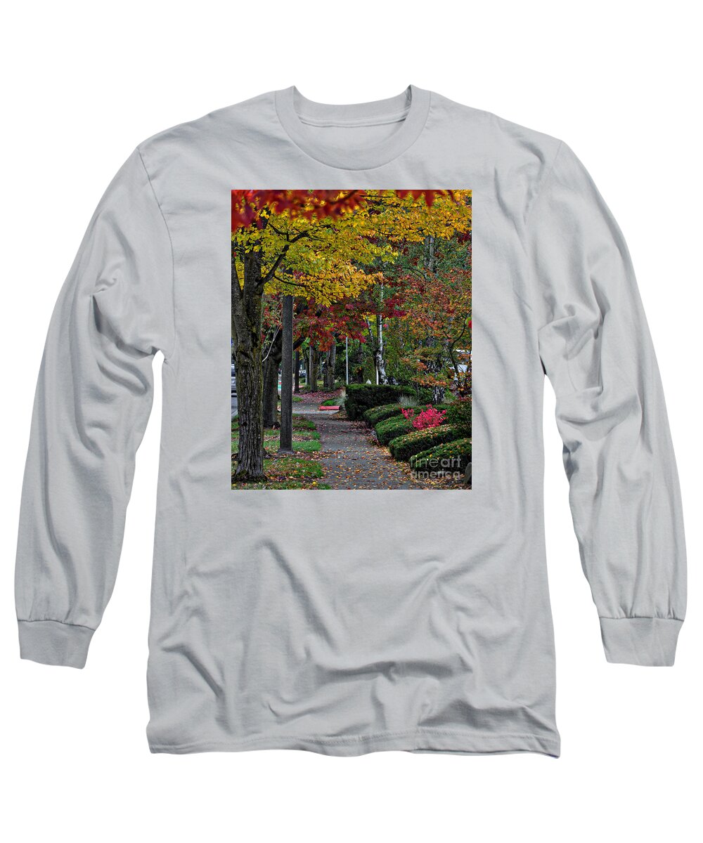Autumn-colors Long Sleeve T-Shirt featuring the photograph The Sidewalk And Fall by Kirt Tisdale