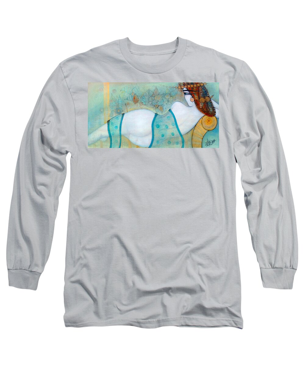 Albena Long Sleeve T-Shirt featuring the painting The Sofa by Albena Vatcheva