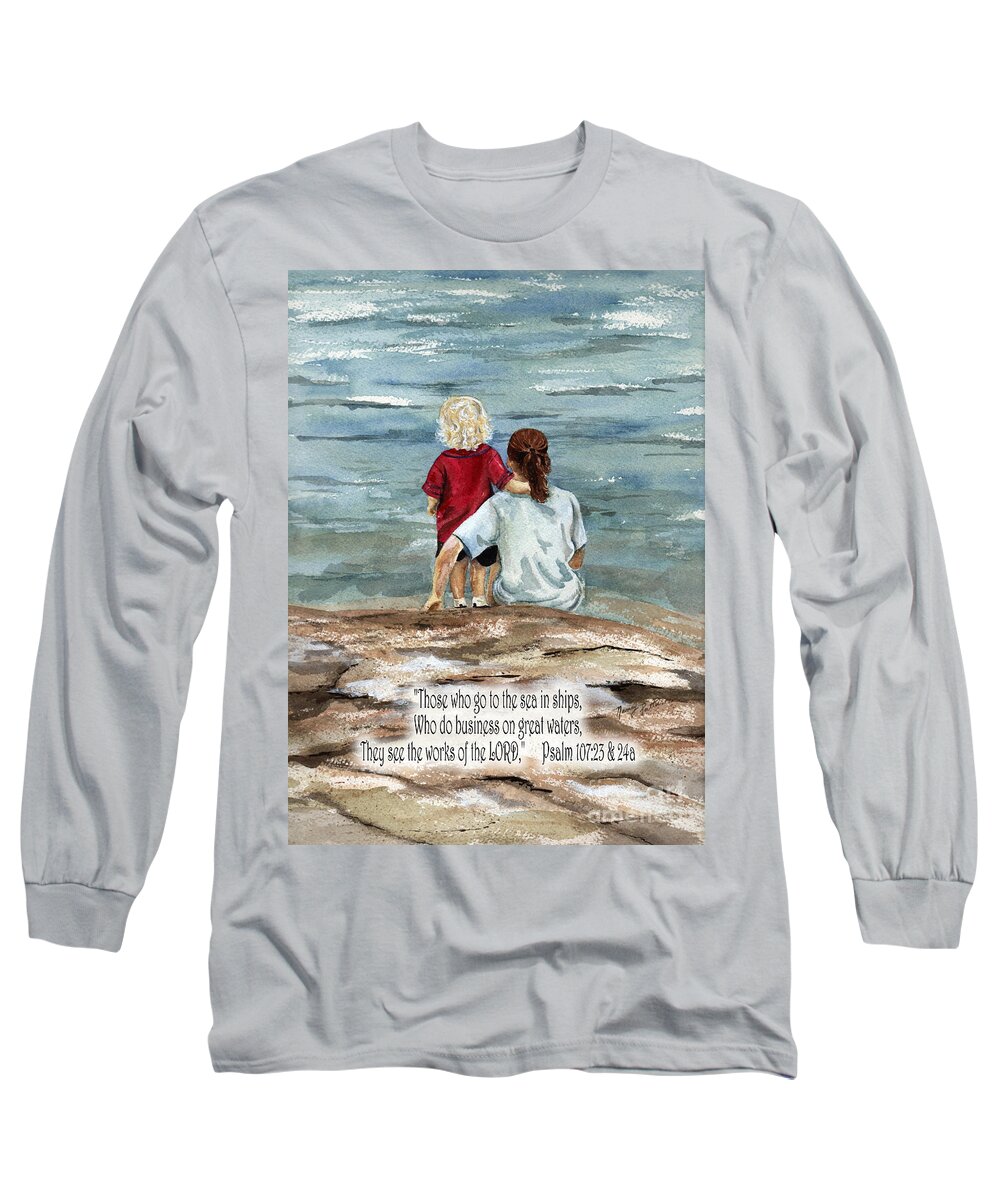 Ocean Long Sleeve T-Shirt featuring the painting They See the Works of the LORD by Nancy Patterson