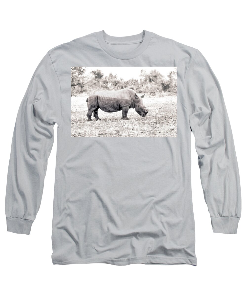 Rhino Long Sleeve T-Shirt featuring the photograph To Survive by Juergen Klust