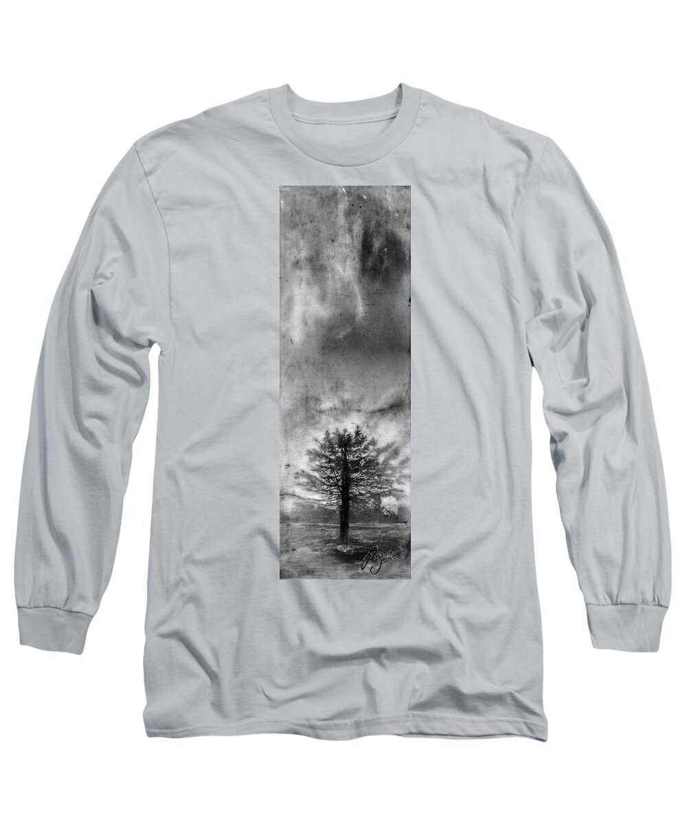 Encaustic Long Sleeve T-Shirt featuring the mixed media Tree Mist by Roseanne Jones