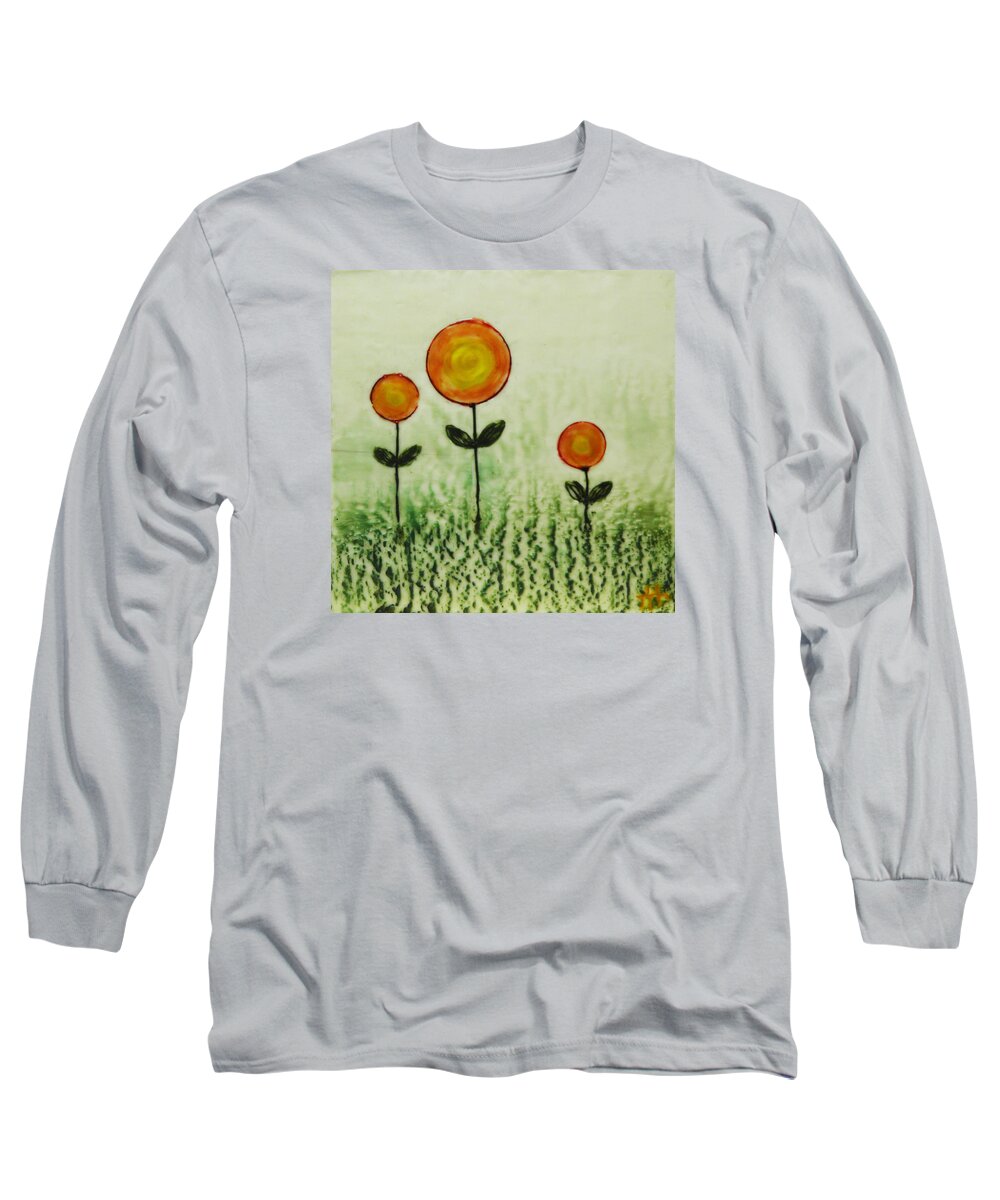 Landscape Long Sleeve T-Shirt featuring the painting Triplets by Terry Honstead