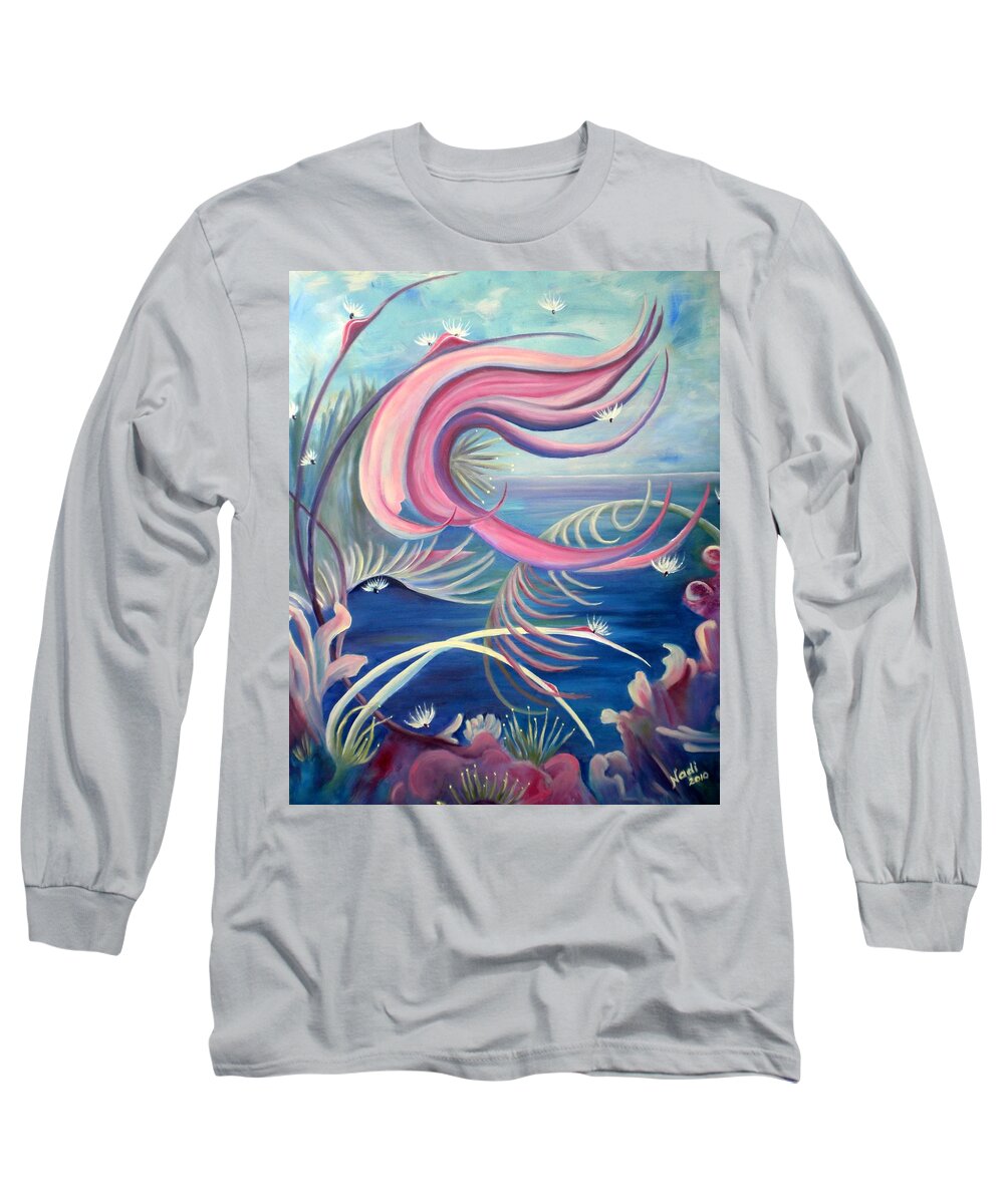 Fantasy Long Sleeve T-Shirt featuring the painting Tropical Dancer by Renate Wesley
