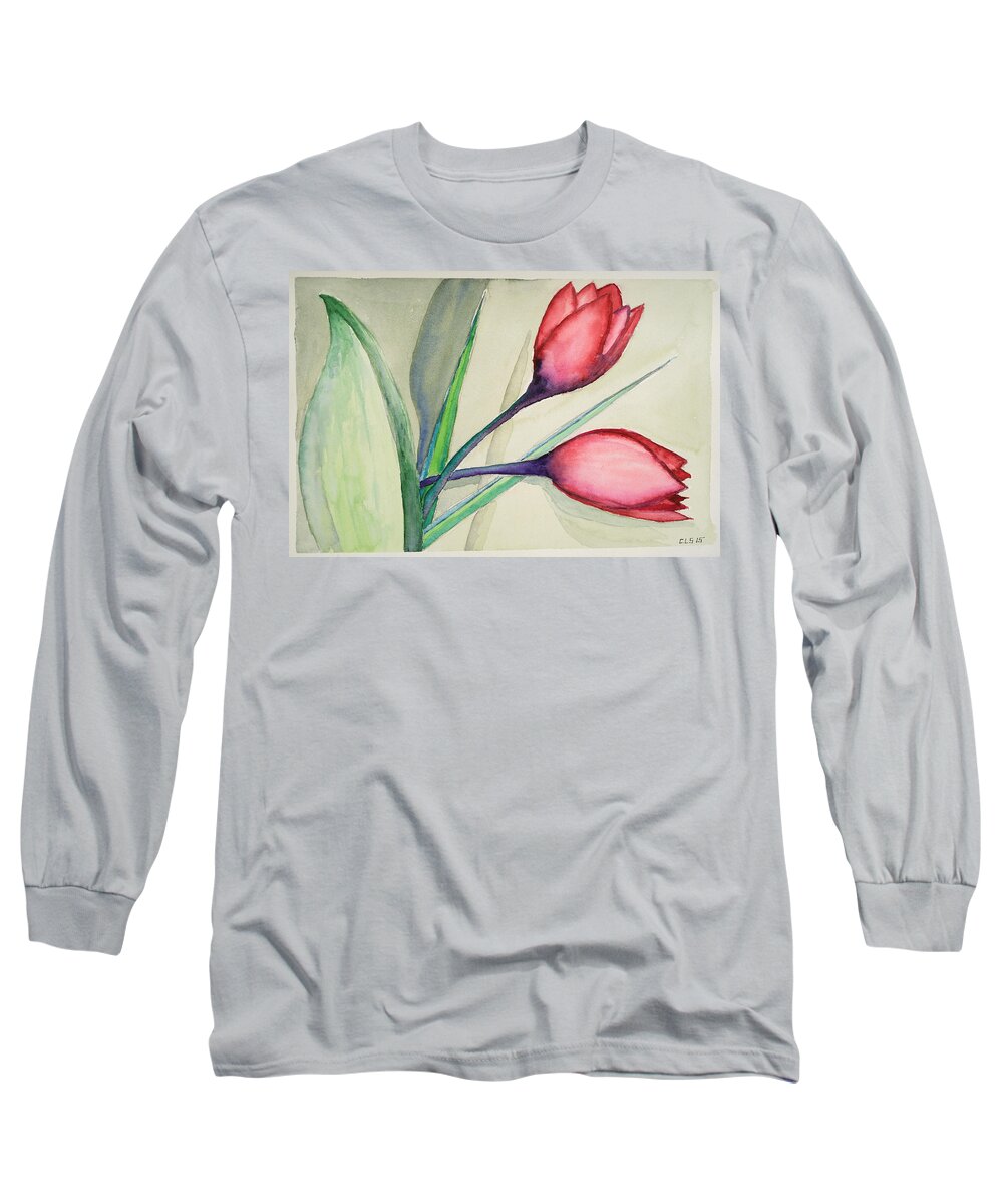 Floral Long Sleeve T-Shirt featuring the painting Tulip by Cynthia Schoeppel