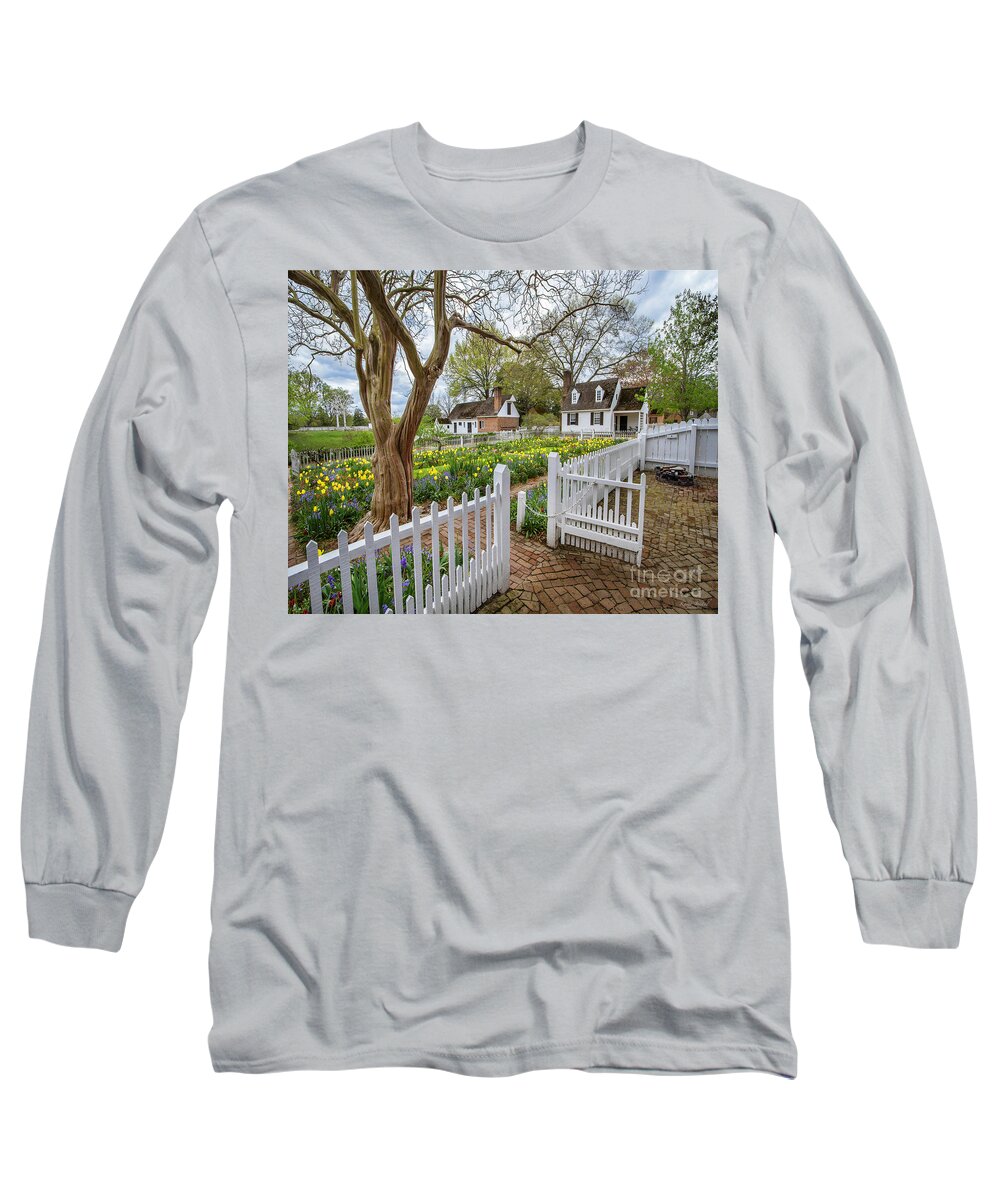 Colonial Williamsburg Long Sleeve T-Shirt featuring the photograph Tulip Garden Colonial Williamsburg by Karen Jorstad
