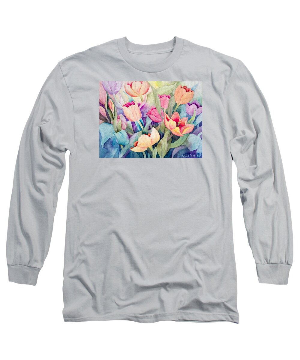 Giclee Long Sleeve T-Shirt featuring the painting Tulips In Turquoise by Lisa Vincent