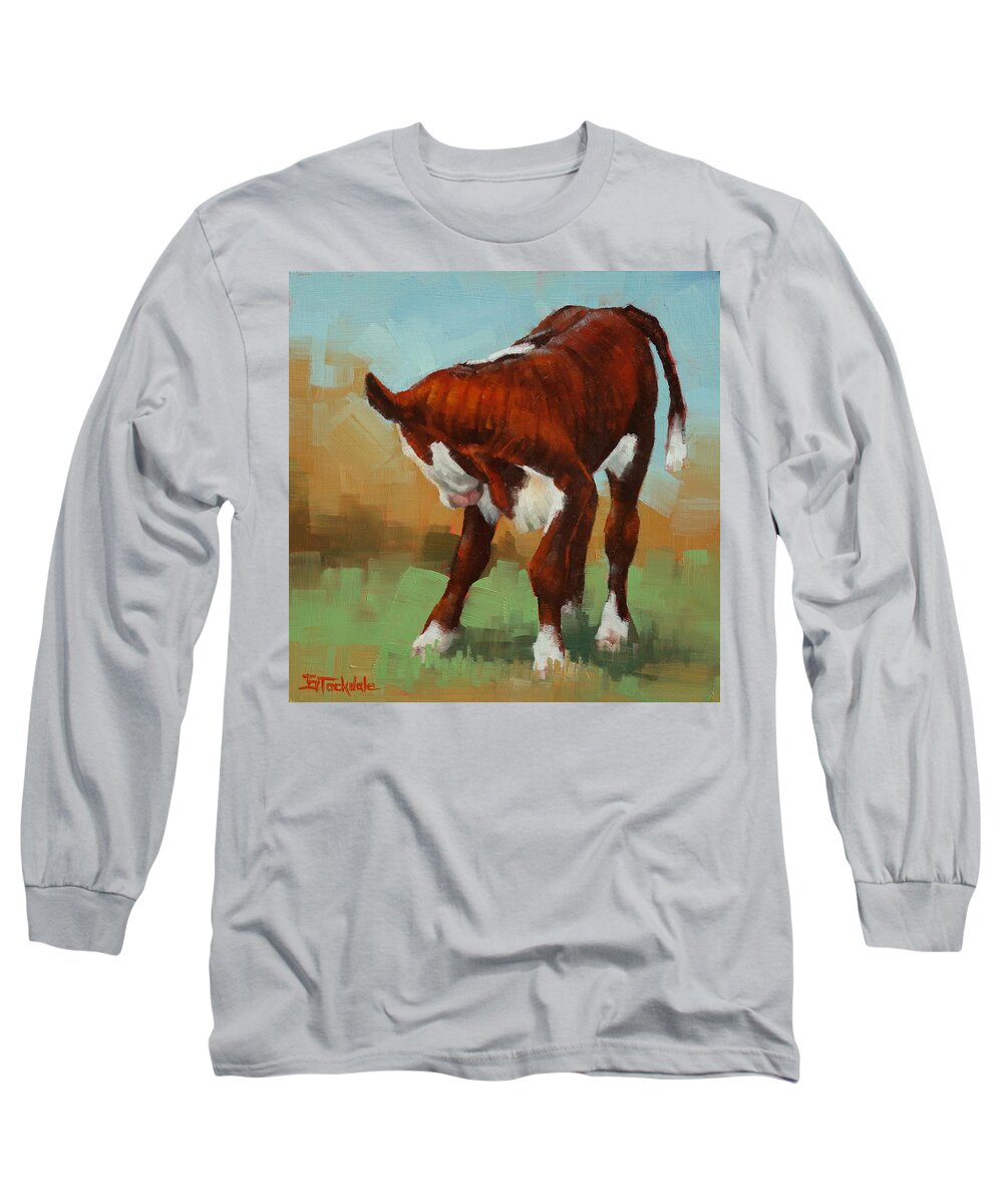 Calf Long Sleeve T-Shirt featuring the painting Turning Calf by Margaret Stockdale