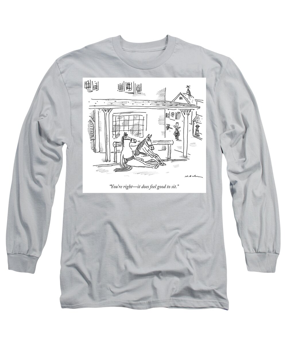 Horse Long Sleeve T-Shirt featuring the drawing Two horses sit. by Michael Maslin