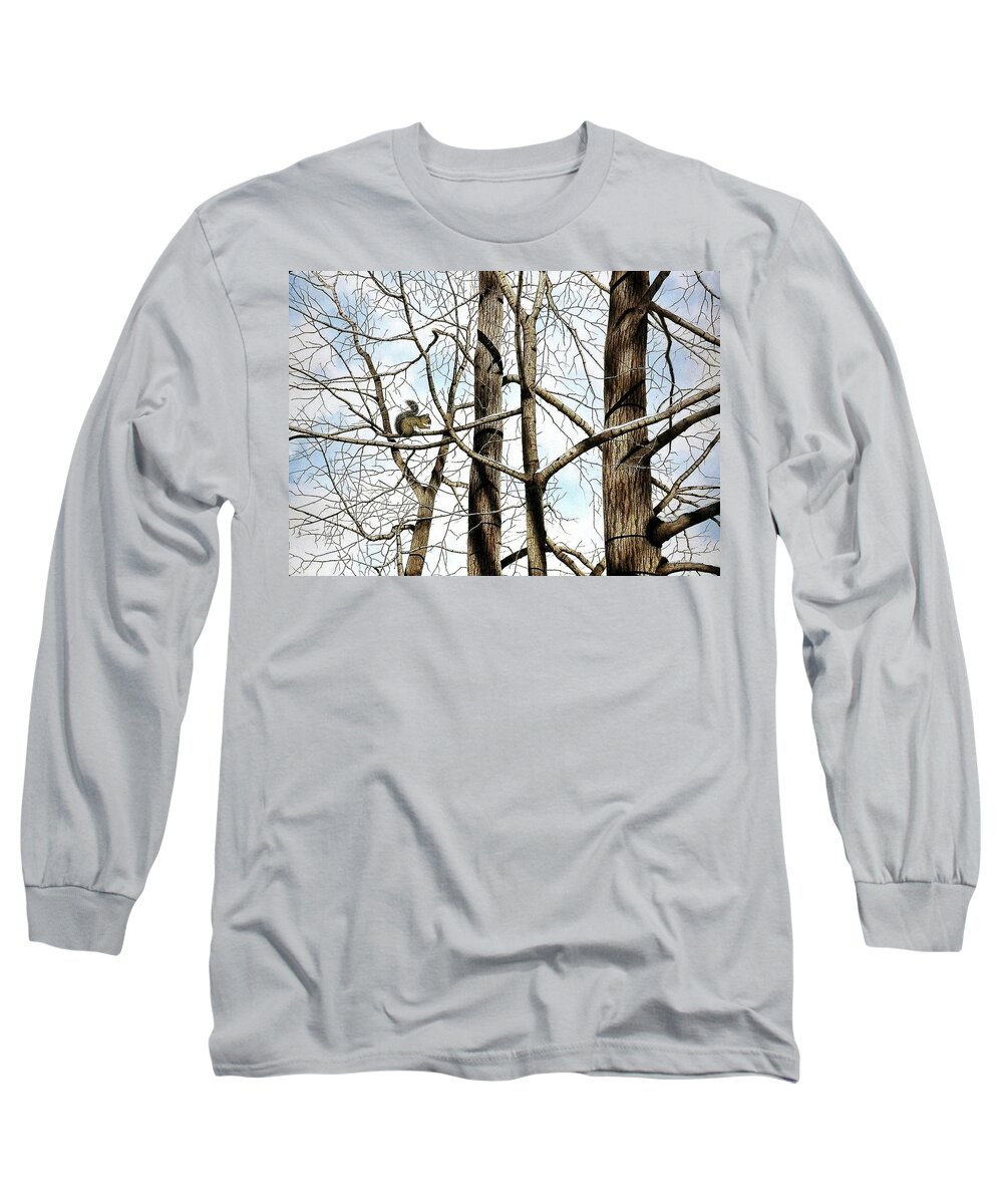 Trees Long Sleeve T-Shirt featuring the painting Up in the Tree by Conrad Mieschke