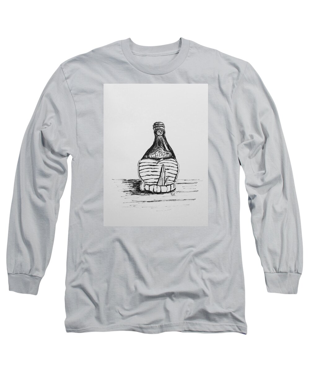 Wine Long Sleeve T-Shirt featuring the drawing Vintage Chianti by Victoria Lakes