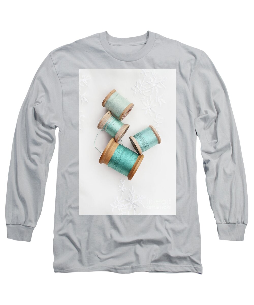 Vintage Long Sleeve T-Shirt featuring the photograph Vintage Spools of Thread by Stephanie Frey