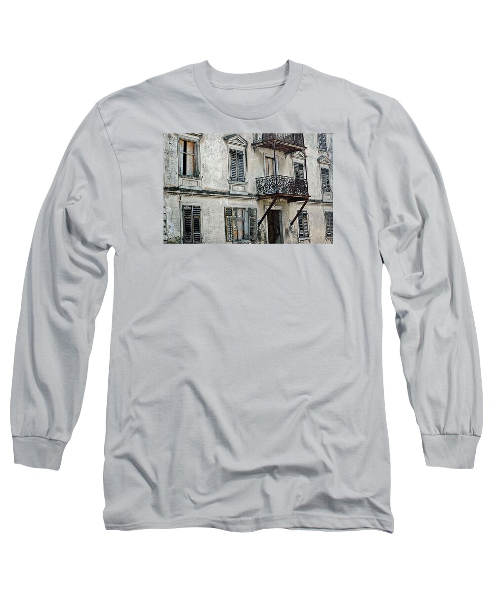 Lindau Austria Long Sleeve T-Shirt featuring the photograph Abandoned War Torn Building in Bregenz Austria by Ginger Wakem