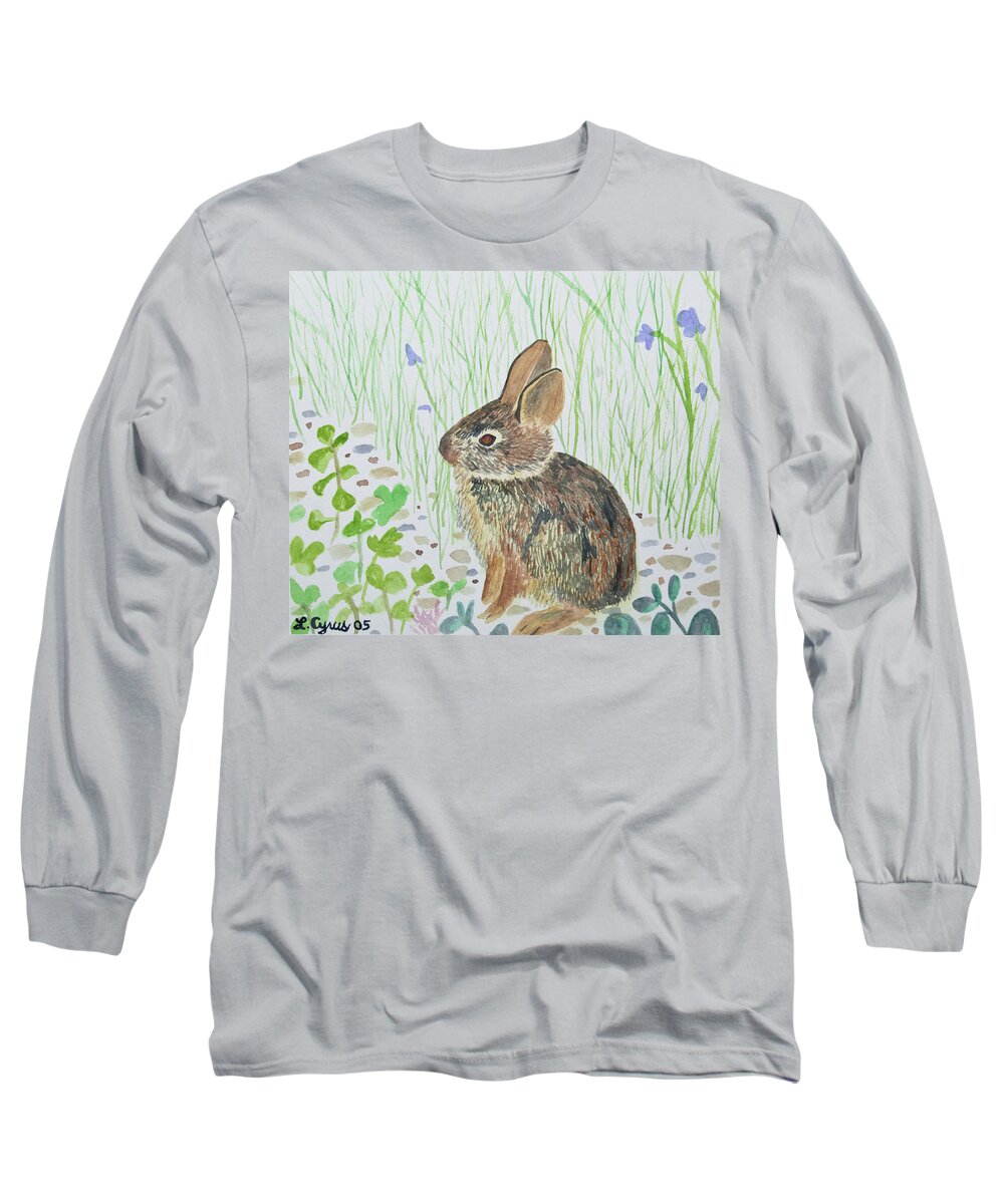 Bunny Long Sleeve T-Shirt featuring the painting Watercolor - Baby Bunny by Cascade Colors