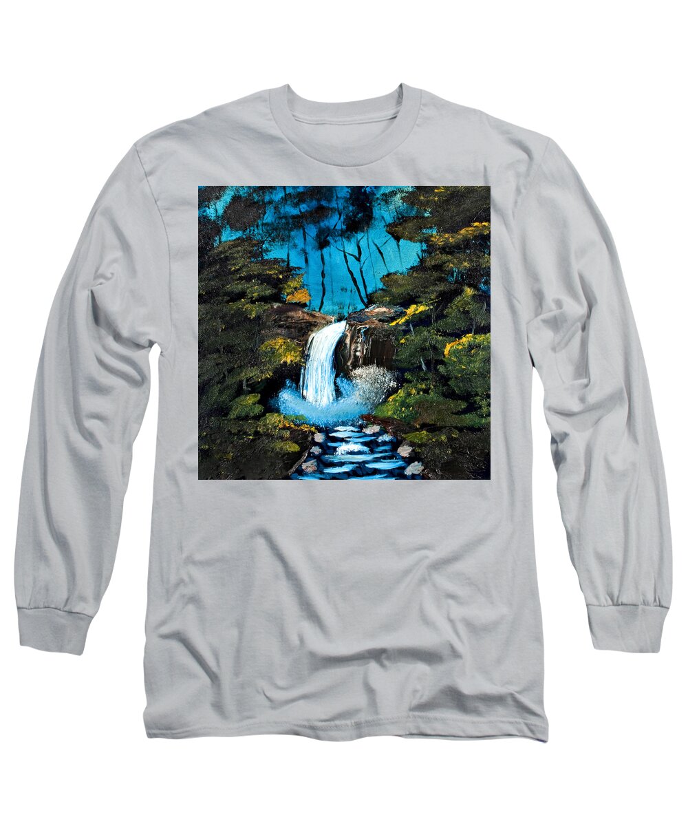 Landscape Long Sleeve T-Shirt featuring the painting Waterfall #1 by David Martin