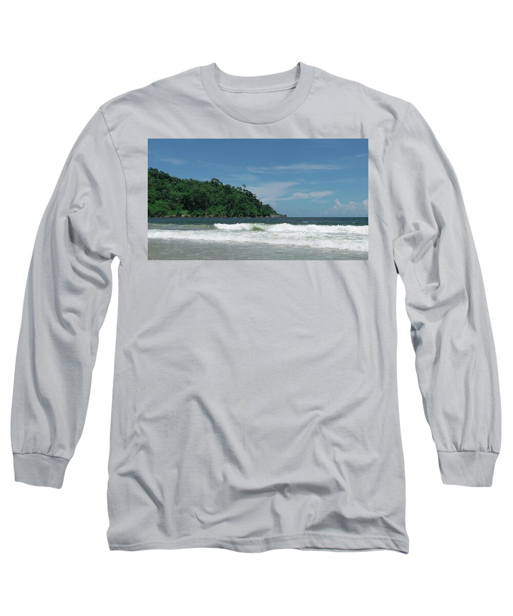 Caribbean Long Sleeve T-Shirt featuring the photograph Waves Rolling In by Liz Albro