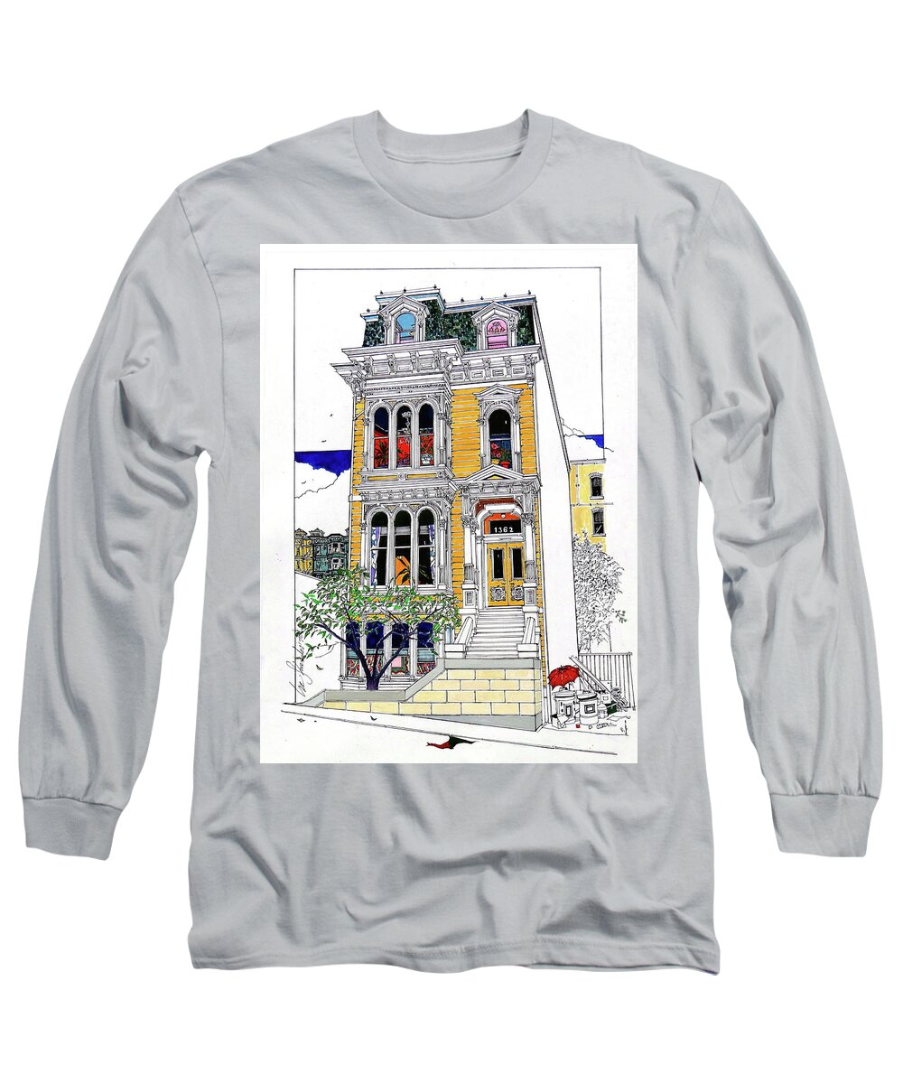 Painted Ladies Long Sleeve T-Shirt featuring the mixed media What's In Your Window? by Ira Shander