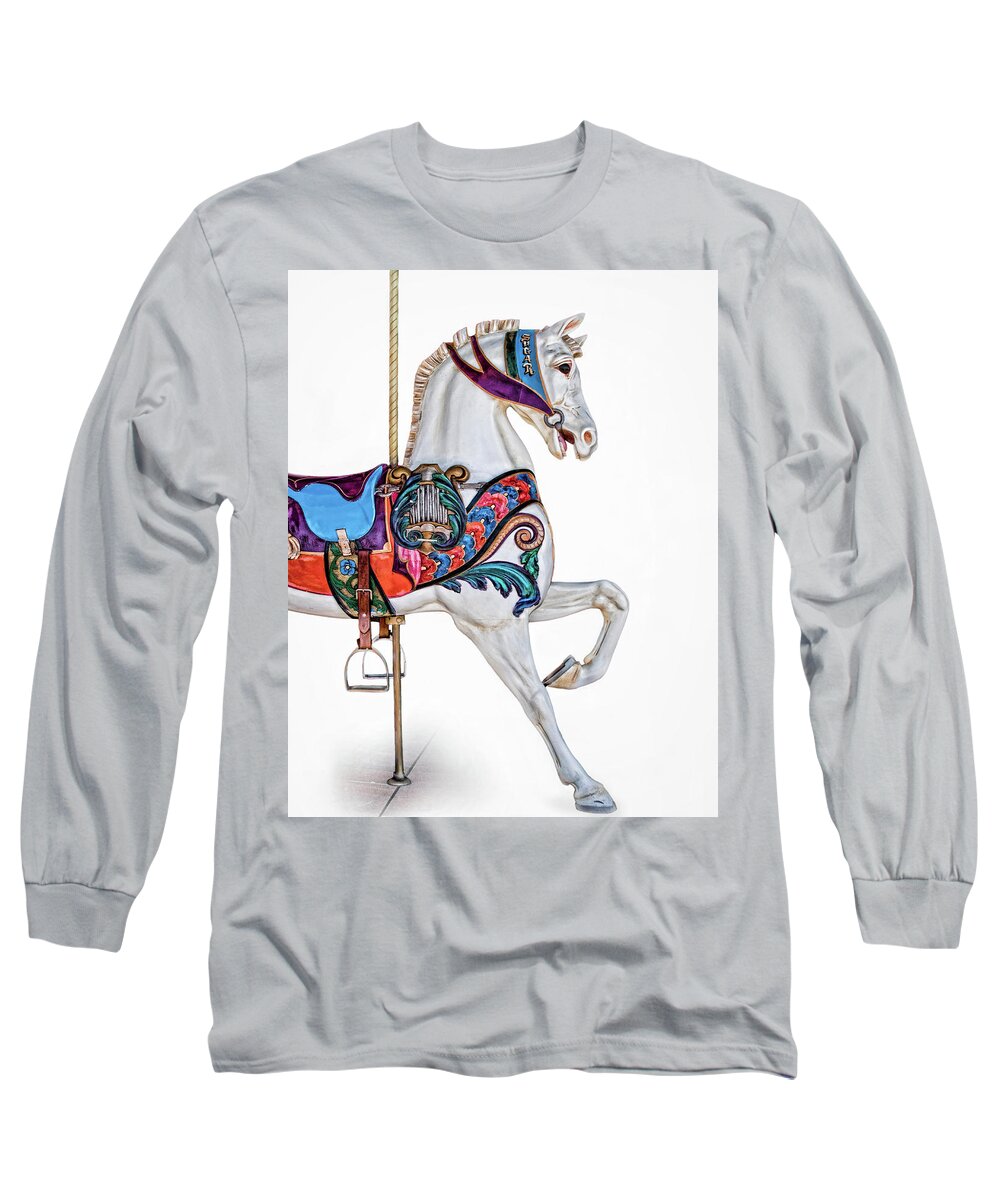 Carnival Long Sleeve T-Shirt featuring the photograph White Horse of the Carousel by David and Carol Kelly
