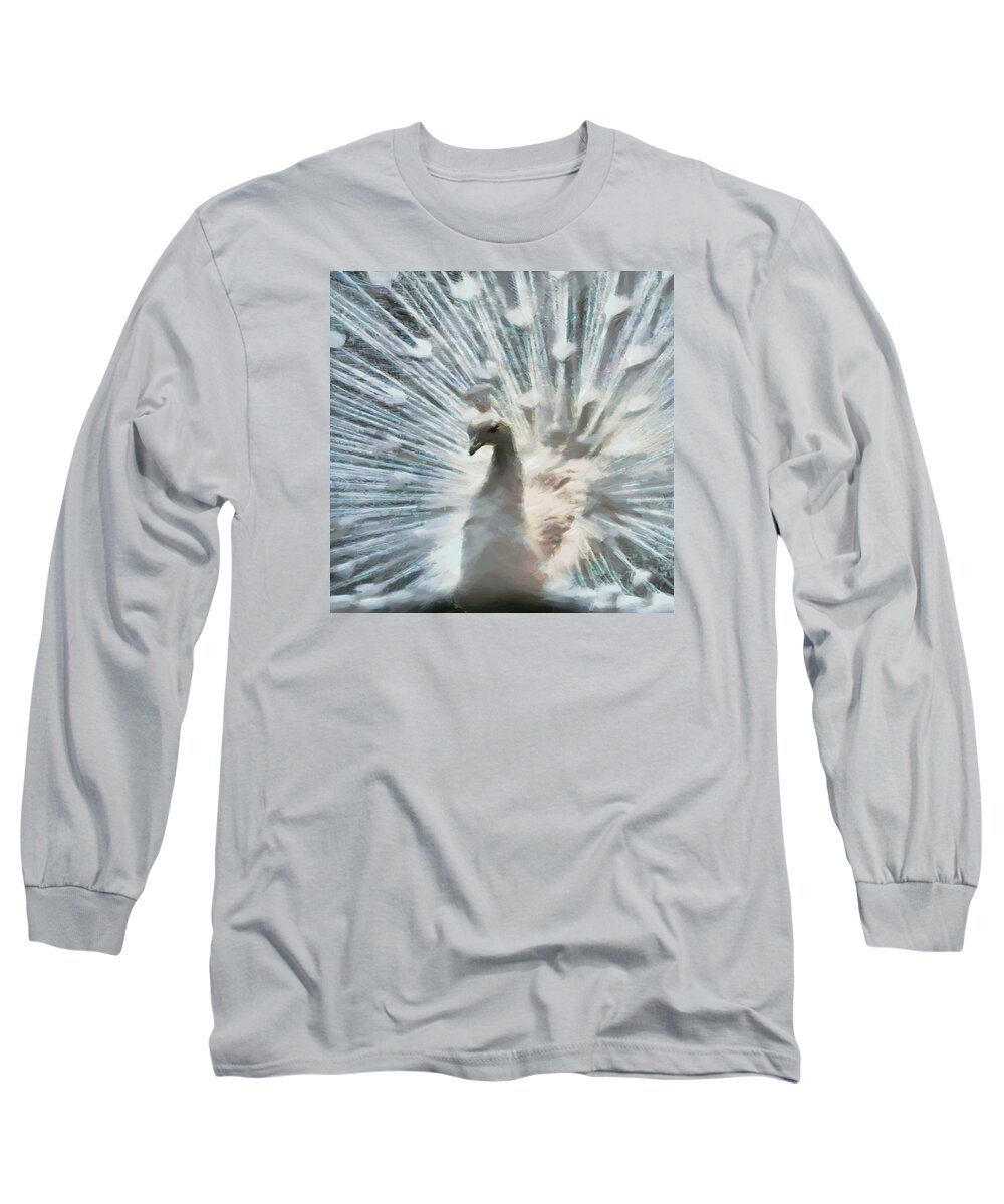 Bird Long Sleeve T-Shirt featuring the digital art White Peacock by Charmaine Zoe