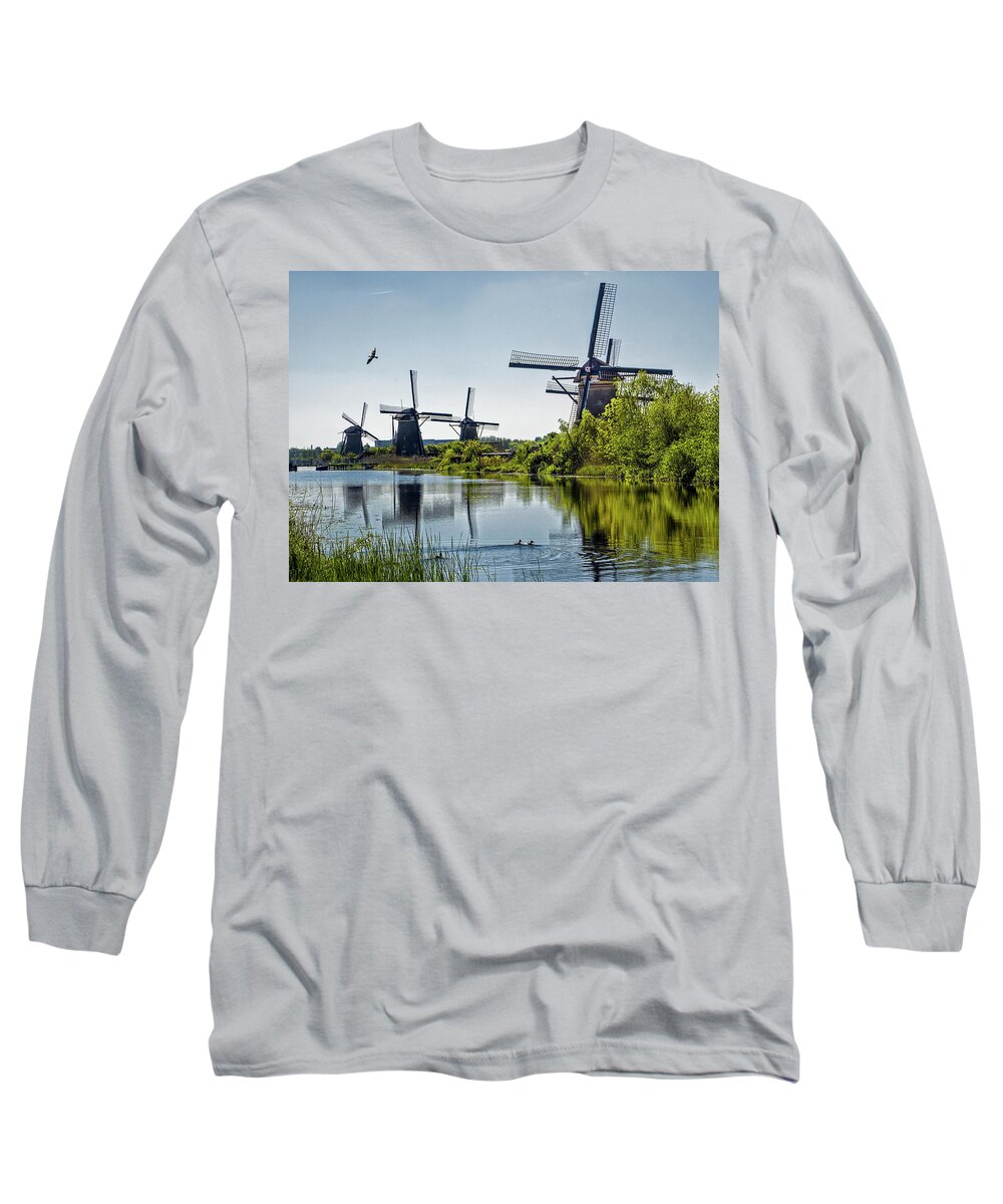 Kinderdijk Long Sleeve T-Shirt featuring the photograph Windmills of Kinderdijk, Netherlands by Phil Cardamone